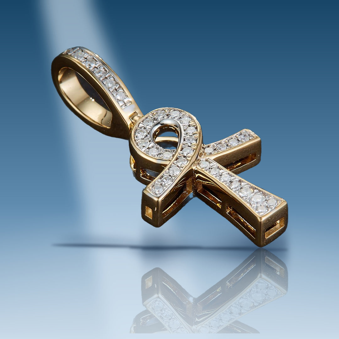 0.113 Ct. Diamond 14 Kt Gold (Yellow). Ankh Cross Pendant - Iceberg Diamonds