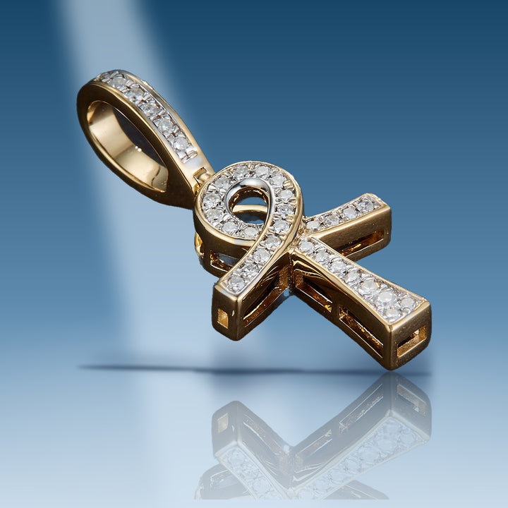 0.113 Ct. Diamond 14 Kt Gold (Yellow). Ankh Cross Pendant - Iceberg Diamonds