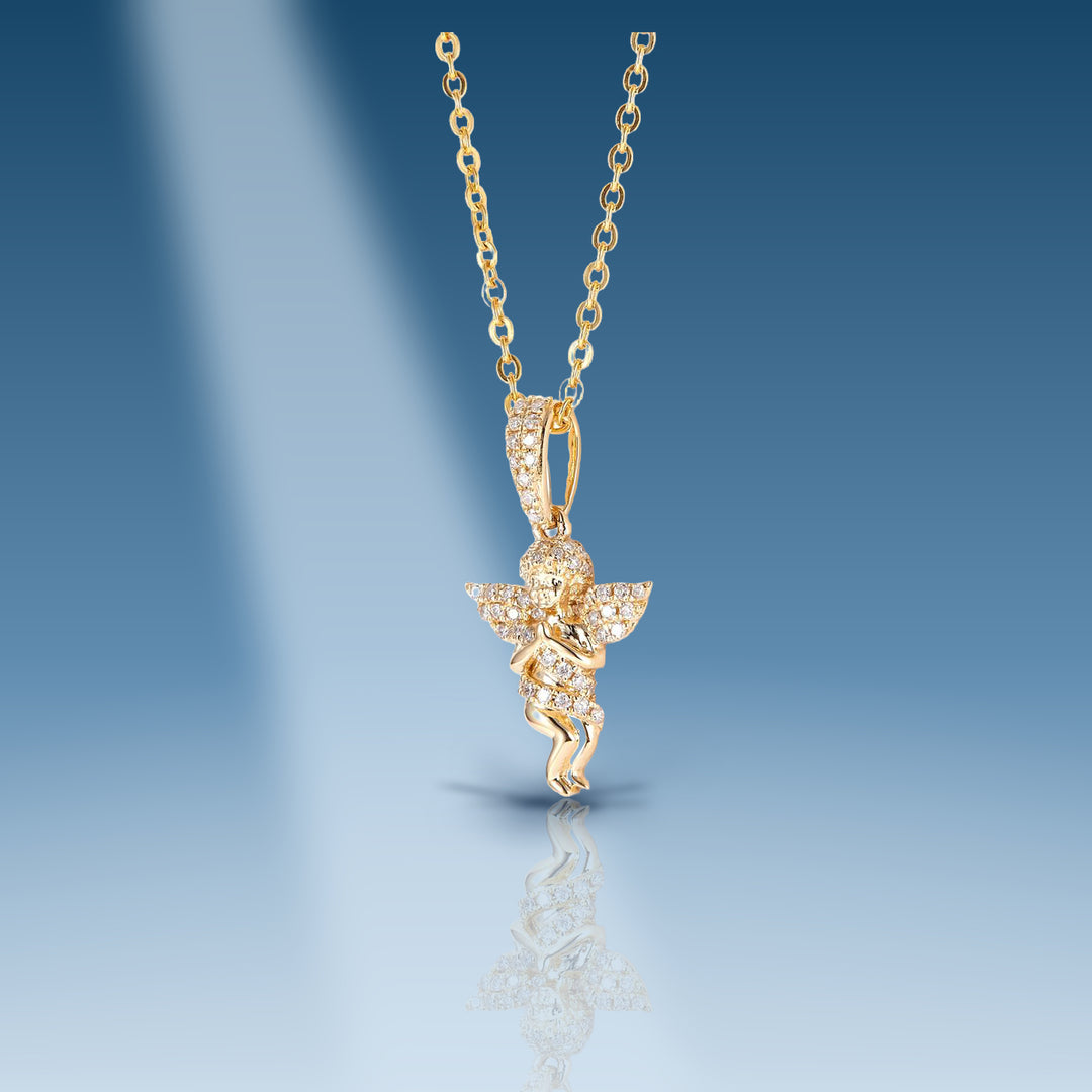 Yellow gold diamond angel pendant