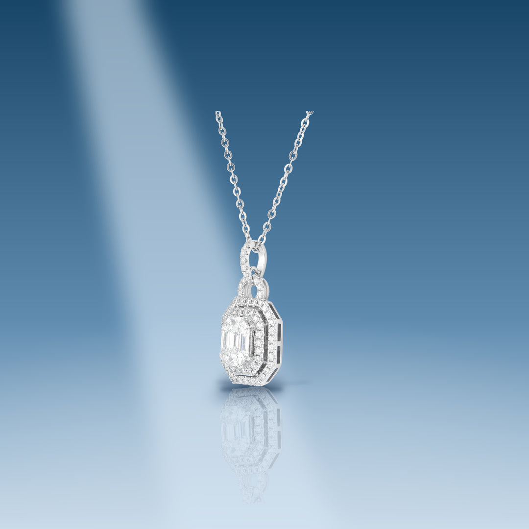 2 Ct. Diamond 18 Kt White Gold Royalty Dangling Pendant on blue