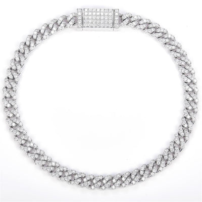 3.28 Ct. Diamond 14 Kt Gold (White). Solid Cuban Link Bracelet. (Unisex). 8 in Long. 5.6 mm Wide