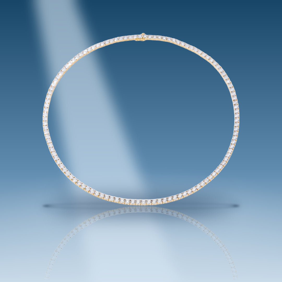 Yellow gold diamond tennis with illusion setting chain