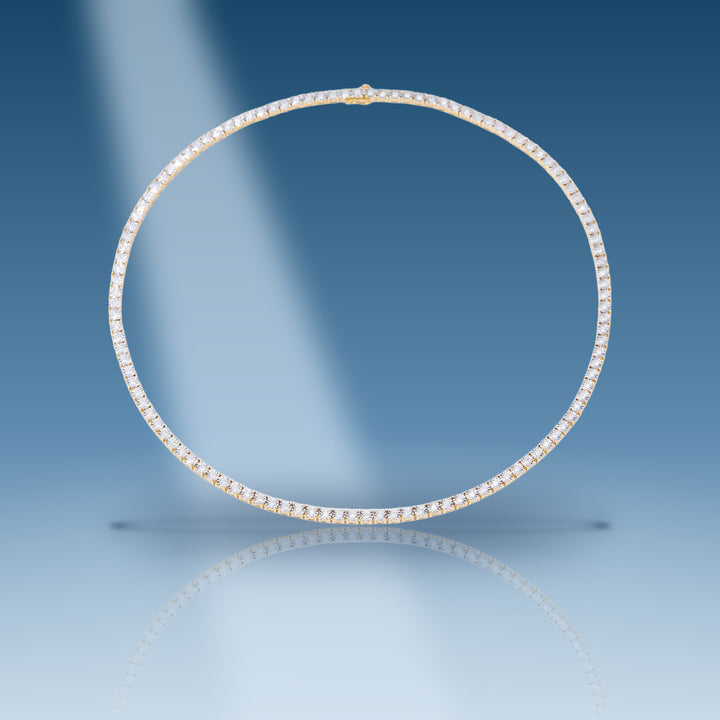 Yellow gold diamond tennis with illusion setting chain