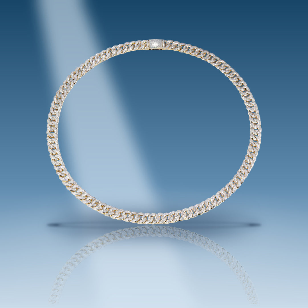 Yellow gold diamond semi-solid Cuban link chain