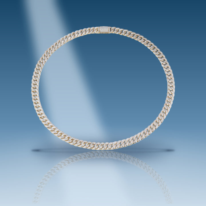 Yellow gold diamond semi-solid Cuban link chain