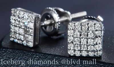 0.118 Ct. Diamond 14 Kt Gold (White). Studs Earrings. (Unisex).