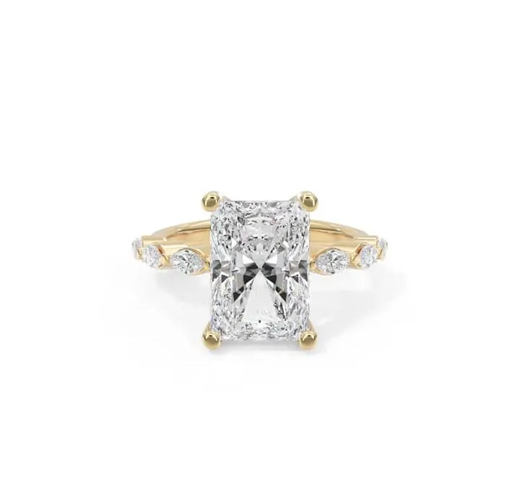 2.88 Ct. Diamond 14 Kt Gold (Yellow). Radiant- Marquis Ring. (Women). Size 7