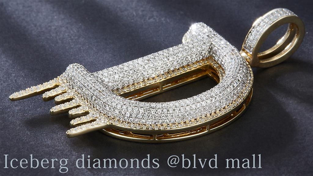 2.313 Ct. Diamond 10 Kt Gold (Yellow). Initial Letter (Alphabet) D with Drip Pendant. (Men).