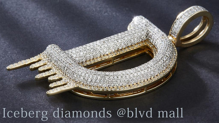 2.313 Ct. Diamond 10 Kt Gold (Yellow). Initial Letter (Alphabet) D with Drip Pendant. (Men).