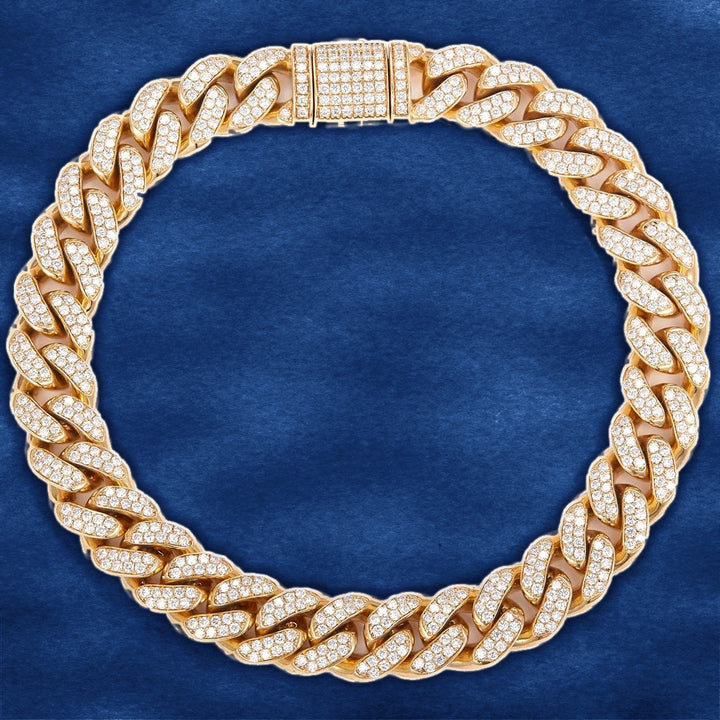 4.29 Ct. Diamond 10 Kt Gold (Yellow) Solid Cuban Link Bracelet on blue velvet