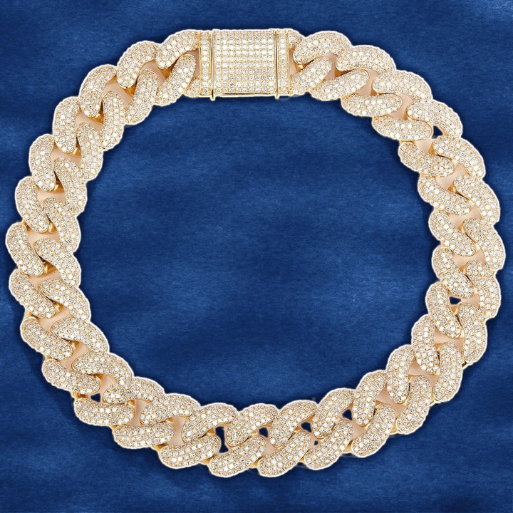 6.11 Ct. Diamond 10 Kt Gold (Yellow) Solid Cuban Link Bracelet on blue velvet