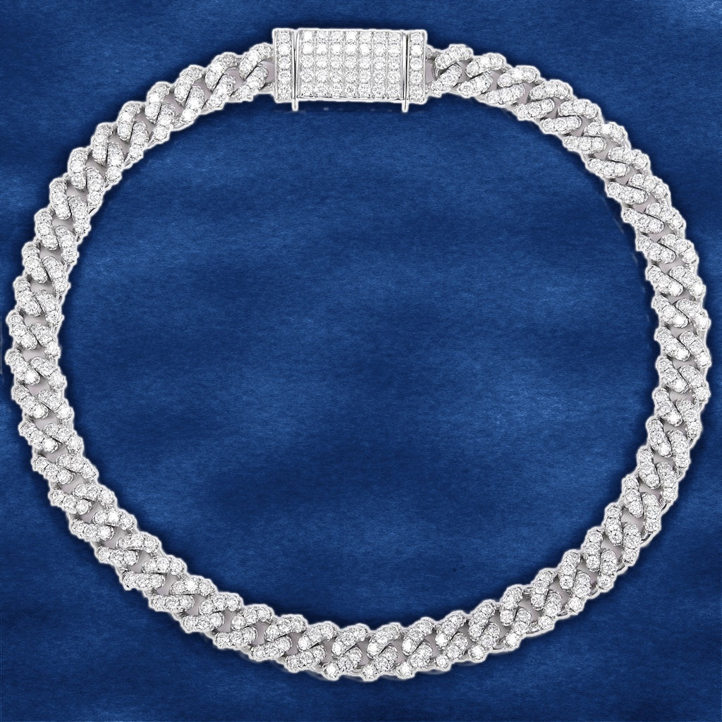 3.28 Ct. Diamond 14 Kt Gold (White) Solid Cuban Link Bracelet on blue velvet