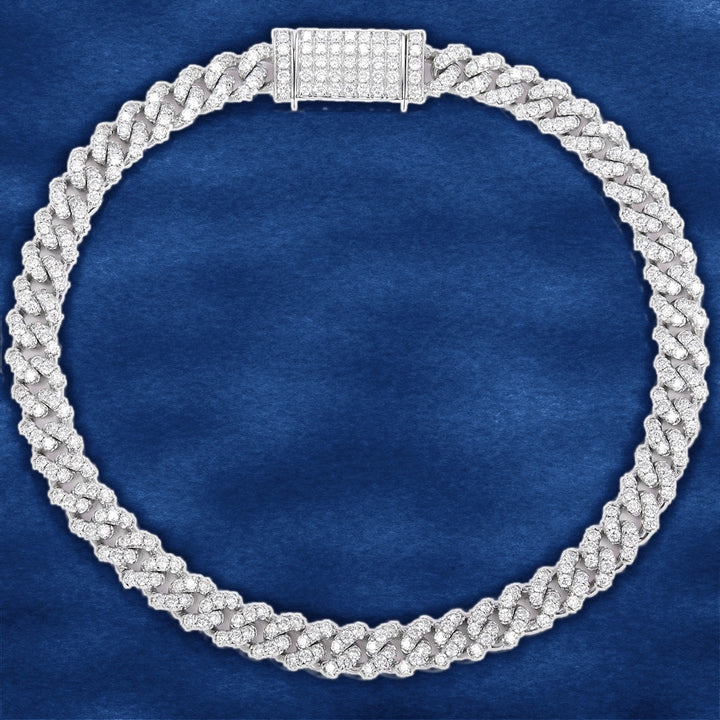 3.28 Ct. Diamond 14 Kt Gold (White) Solid Cuban Link Bracelet on blue velvet
