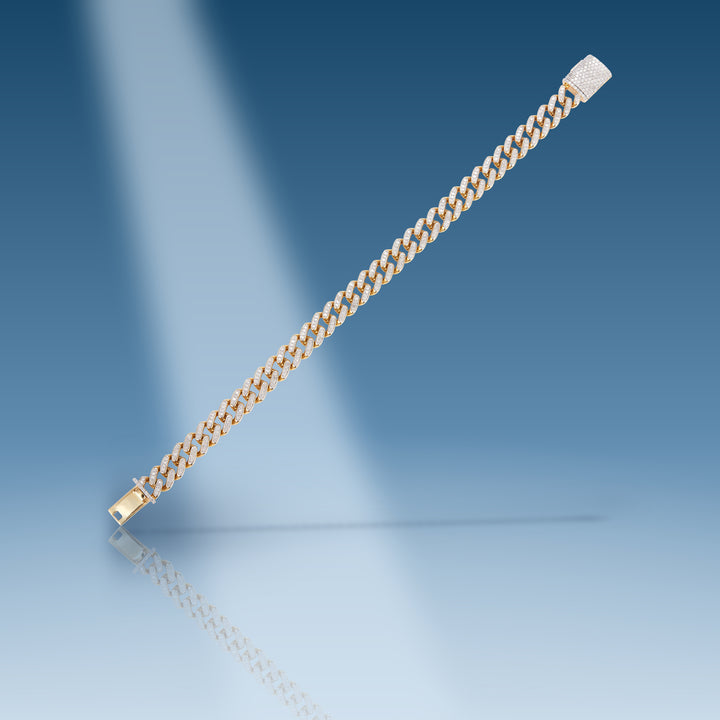 Yellow gold diamond semi-solid Cuban link bracelet