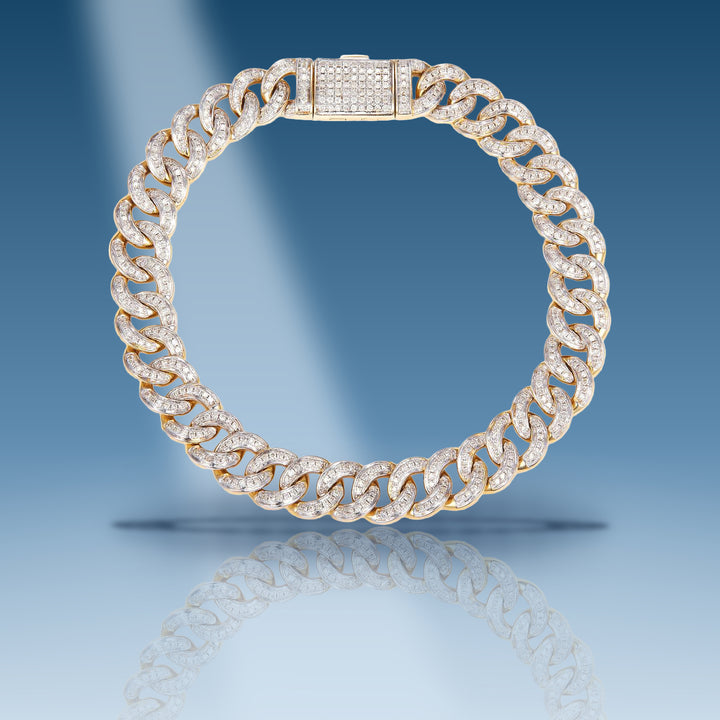 Yellow gold diamond semi-solid Cuban link bracelet