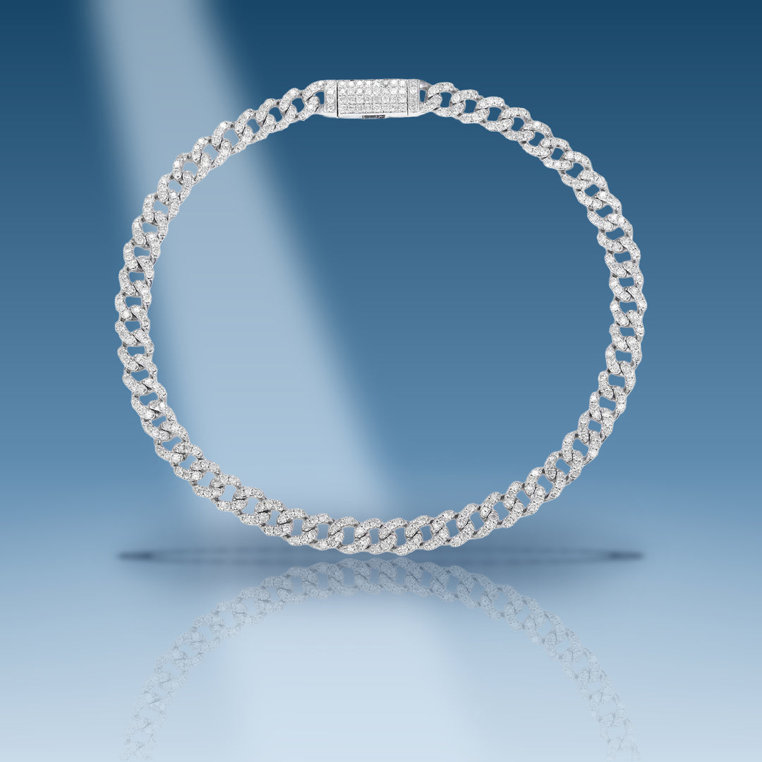 White gold diamond solid Cuban link bracelet