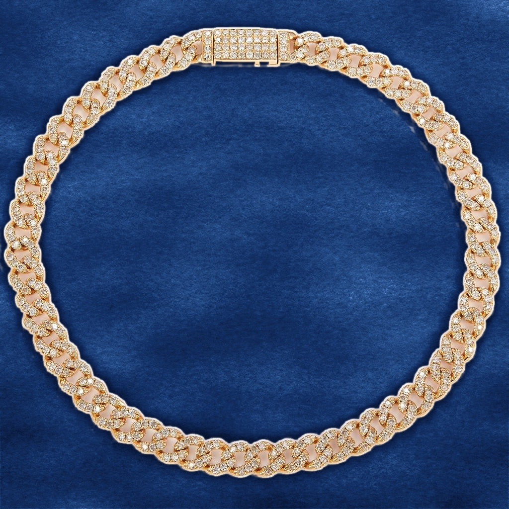 2.04 Ct. Diamond 14 Kt Gold (Yellow) Solid Cuban Link Bracelet on blue velvet