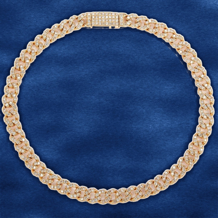2.04 Ct. Diamond 14 Kt Gold (Yellow) Solid Cuban Link Bracelet on blue velvet