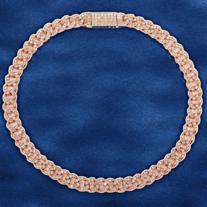 1.38 Ct. Diamond 14 Kt Gold (Rose) Solid Cuban Link Bracelet on blue velvet