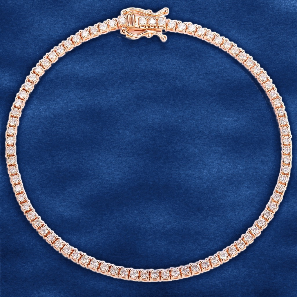 1.502 Ct. Diamond 14 Kt Gold (Rose) Tennis Bracelet on blue velvet