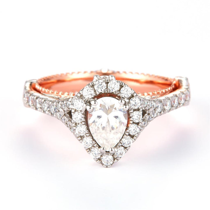 1.32 Ct. Moissanite Sterling Silver (White). Solitaire with Pear Cut Center Stone Ring. (Women). Size 7.5