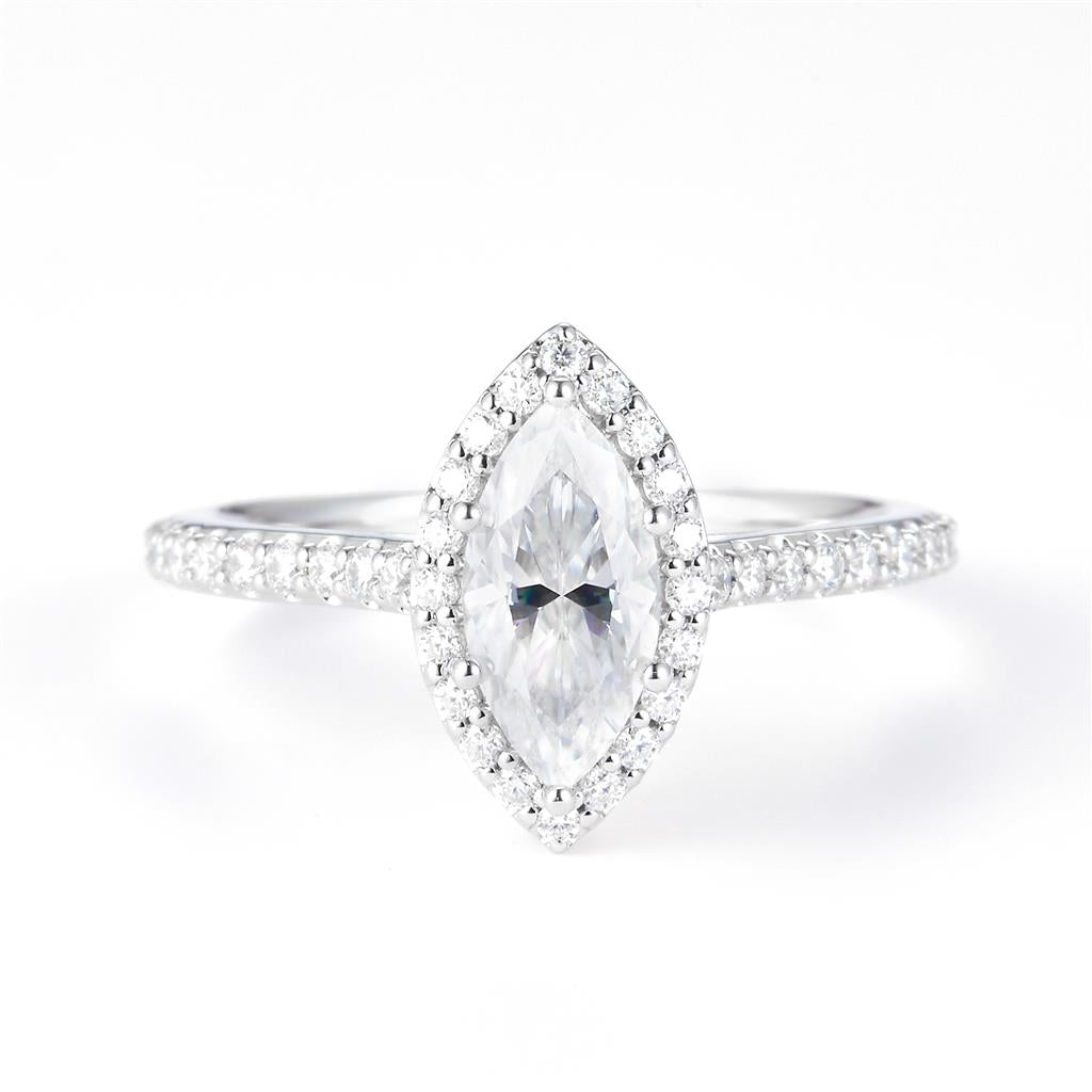 1.44 Ct. Moissanite Sterling Silver (White). Solitaire with Marquise Cut Center Stone Ring. (Women). Size 7.5