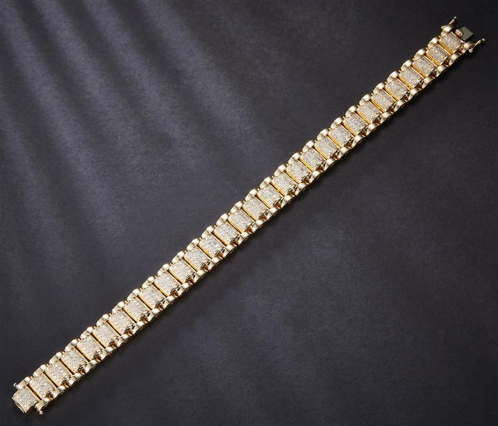 4.19 Ct. Diamond 10 Kt Gold (Yellow). Solid Designer Bracelet. (Men). 8 in Long. 12.5 mm Wide