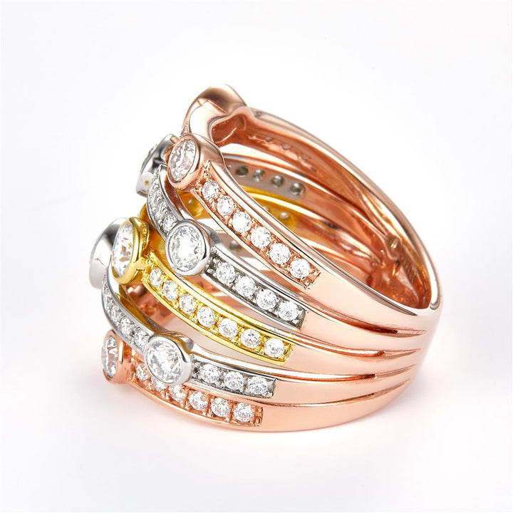2.68 Ct. Moissanite Sterling Silver (Yellow and White). Multi-Row Ring. (Women). Size 8