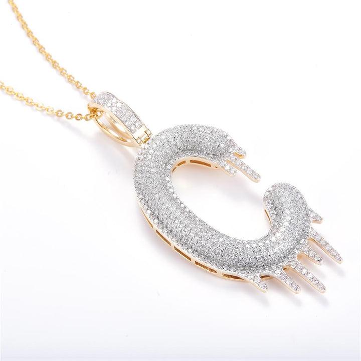 1.54 Ct. Diamond 14 Kt Gold (Yellow). Big Initial Letter/Alphabet "C" with Drip Pendant. (Men).