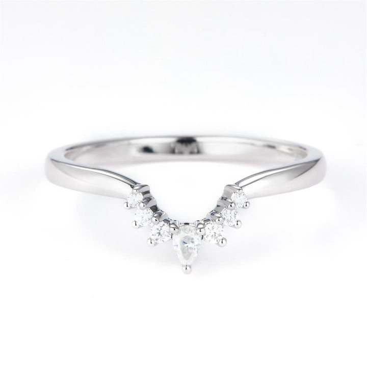 0.11 Ct. Moissanite Sterling Silver (White). Pear Cut Center Stone Ring. (Women). Size 7.5