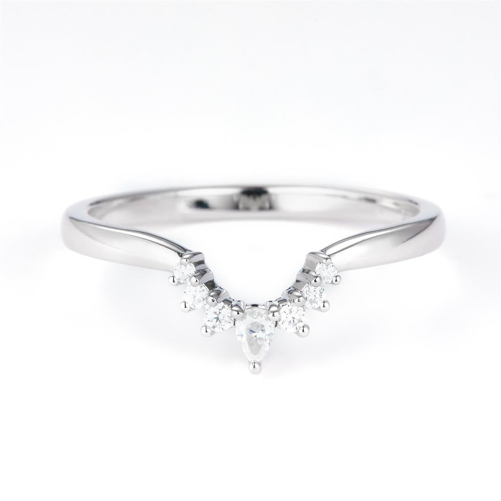0.11 Ct. Moissanite Sterling Silver (White). Pear Cut Center Stone Ring. (Women). Size 7.5