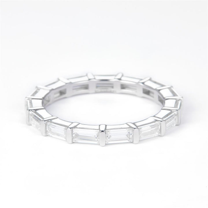 1.66 Ct. Moissanite Sterling Silver (White). Eternity Band with Baguettes Ring. (Women). Size 7.5
