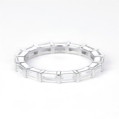 1.66 Ct. Moissanite Sterling Silver (White). Eternity Band with Baguettes Ring. (Women). Size 7.5