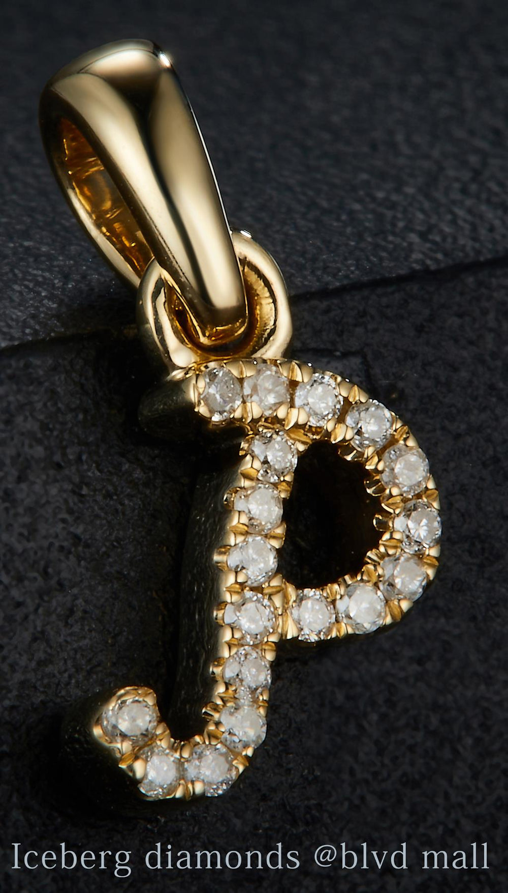 Yellow gold diamond initial letter P pendant