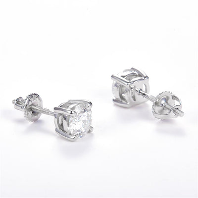 1.14 Ct. Moissanite Sterling Silver (White). Solitaire Studs Earrings. (Unisex).
