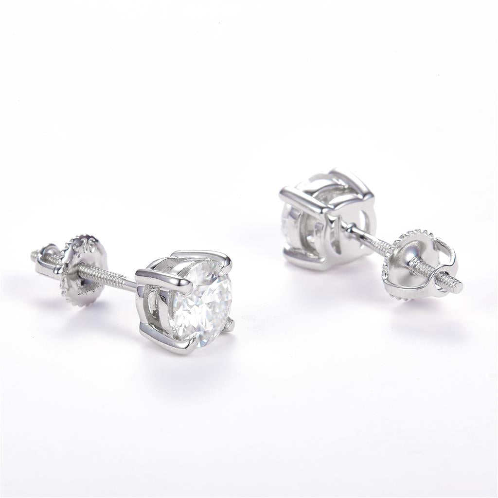 1.14 Ct. Moissanite 14 Kt Gold (White). Studs Earrings. (Unisex).