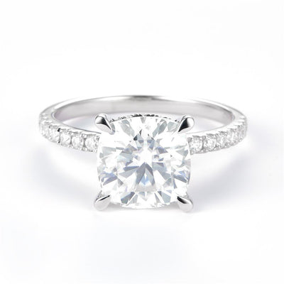 3.92 Ct. Moissanite Sterling Silver (White). Solitaire with Cushion Cut Center Stone Ring. (Women). Size 7.5