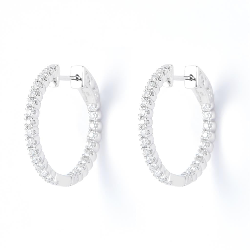 0.52 Ct. Moissanite Sterling Silver (White). Hinged Hoop with Snap Fastening Earrings. (Women).