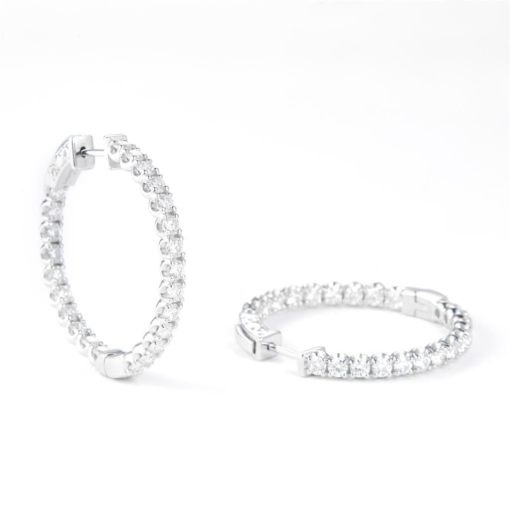 2.82 Ct. Moissanite Sterling Silver (White). Hinged Hoop with Snap Fastening Earrings. (Women).