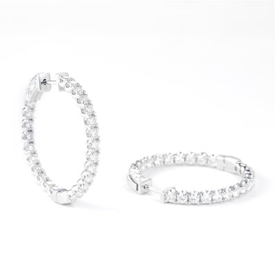 2.82 Ct. Moissanite Sterling Silver (White). Hinged Hoop with Snap Fastening Earrings. (Women).