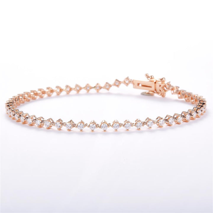 1.74 Ct. Moissanite 14 Kt Gold (Rosé). Tennis Diamond Shape-Style Bracelet. (Women). 7 in Long. 3 mm Wide