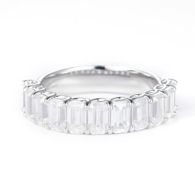 6.315 Ct. Moissanite Sterling Silver (White). Wedding Band with Emerald Cut Stones Ring. (Women). Size 7.5