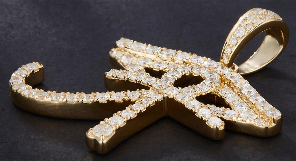 1.388 Ct. Diamond 10 Kt Gold (Yellow). Eye of Horus with Ankh Cross Pendant. (Unisex).