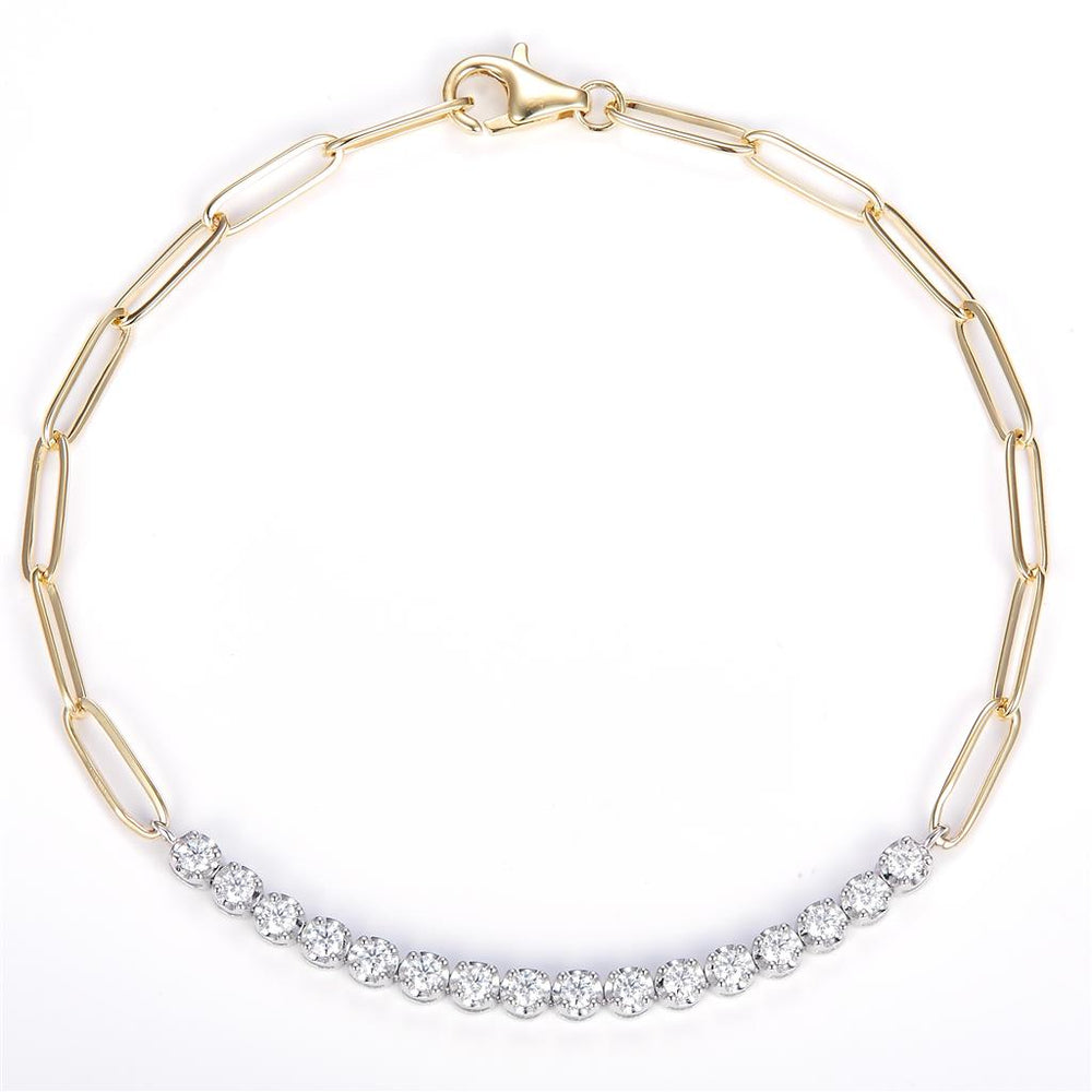 Two-tone gold moissanite paper clip link-tennis bracelet