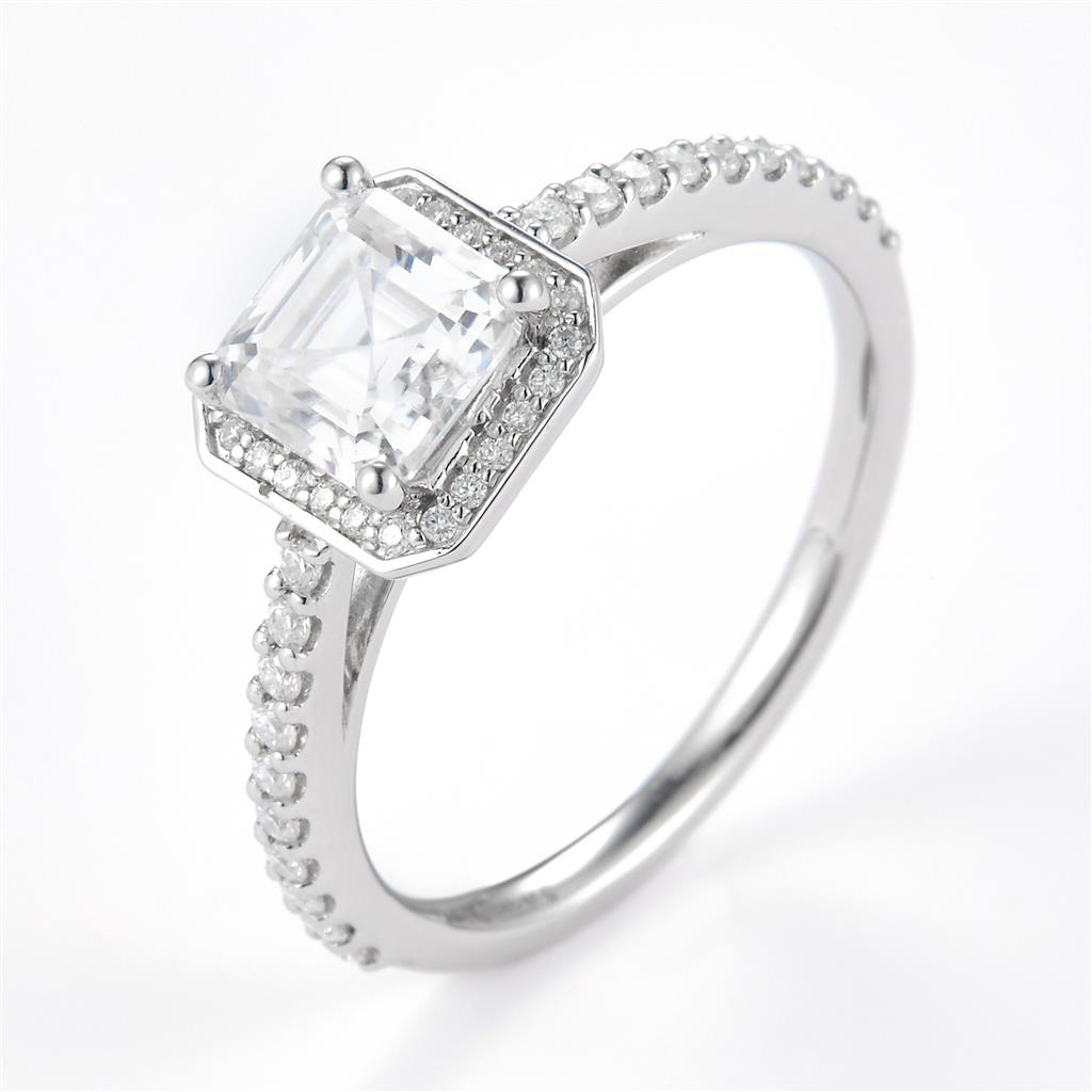 1.232 Ct. Moissanite Sterling Silver (White). Solitaire with Emerald Cut Center Stone Ring. (Women). Size 7.5