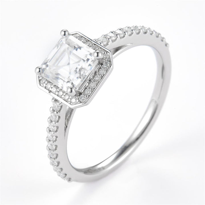 1.232 Ct. Moissanite Sterling Silver (White). Solitaire with Emerald Cut Center Stone Ring. (Women). Size 7.5