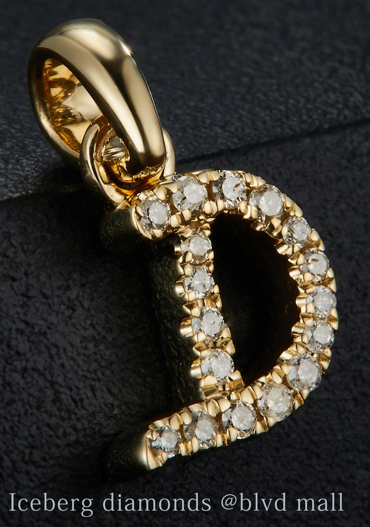 0.078 Ct. Diamond 10 Kt Gold (Yellow). Initial Letter/Alphabet "D" Pendant. (Women).