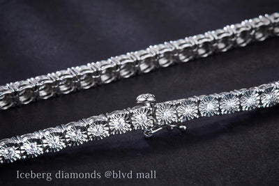 3.68 Ct. Diamond 10 Kt Gold (White). Illusion Setting Tennis Chain. (Unisex). 22 in Long. 3.7 mm Wide