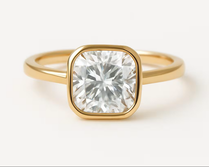 2 Ct. Diamond 14 Kt Gold (Yellow). Cushion Solitaire Ring. (Women). Size 7