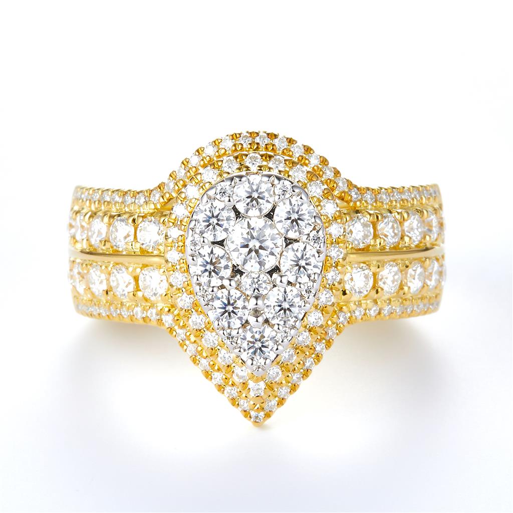 1.38 Ct. Moissanite Sterling Silver (Yellow). Pear Shaped Ring. (Women). Size 7.5